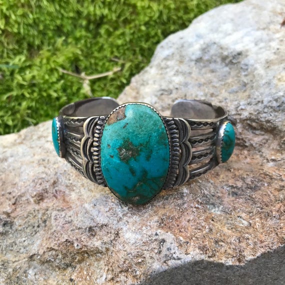 1930's Three Stone Turquoise Bracelet