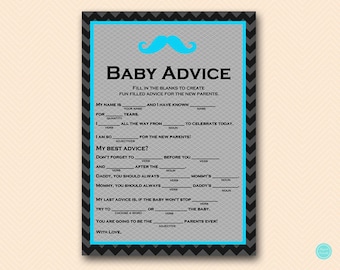 Turquoise Mustache Baby Shower Games, Baby Shower Mad Libs, Mad Lib Baby Shower, Baby Shower Game, Shower Games Printable, Activities, TLC65