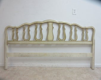 Vintage French Provincial Carved Pretzel Back King Size Headboard Bed