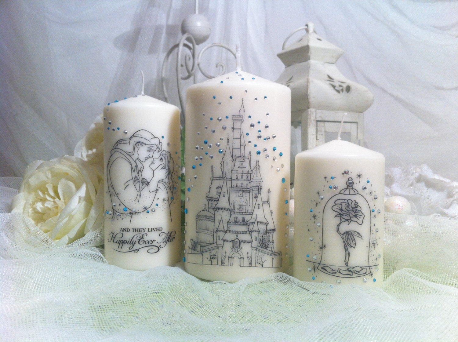 Set of candles the story of beauty and the beast