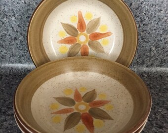 Set of 3 Vintage Premeire Durastone Hurrah P9401 Vintage Vegetable Bowl Flower Hippie 70's Soup Boho Dish Plate Bowls Stoneware 70's