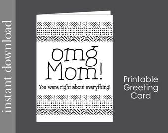 Mom Birthday Card, printable birthday, funny mom card, card download, card for mom, snarky mom card, Mother Birthday, diy card, Mother's Day