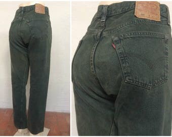 90s Levi's 501 Dark Green Jeans size 33x31 ~ Vintage High Waisted Denim ~ Button Fly ~ Boyfriend Mom Dad ~ made in usa ~ 3304 ~ 33" Waist