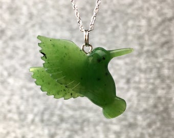 Canadian Nephrite Jade Hummingbird Pendant - Jade Necklace - Green Jade - Natural Jade - Summer Sale - 10% off - Promo Code: Summer2017