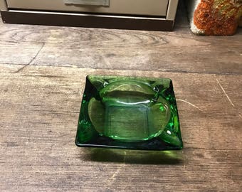 Vintage Ash Tray Green Glass Square