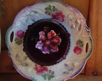 Flower repurposed vintage plates//garden flower art//yard art