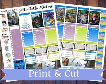 50% Off SALE \ Alice In Wonderland \ Instant Download Printable Vertical Planner Kit \ Planner Stickers \ Scrapbook \ Journal Clip Art