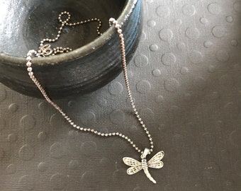 Sterling silver Dragonfly pendant on 22" sterling silver bead chain 925 necklace nature lovers gift summer outdoors