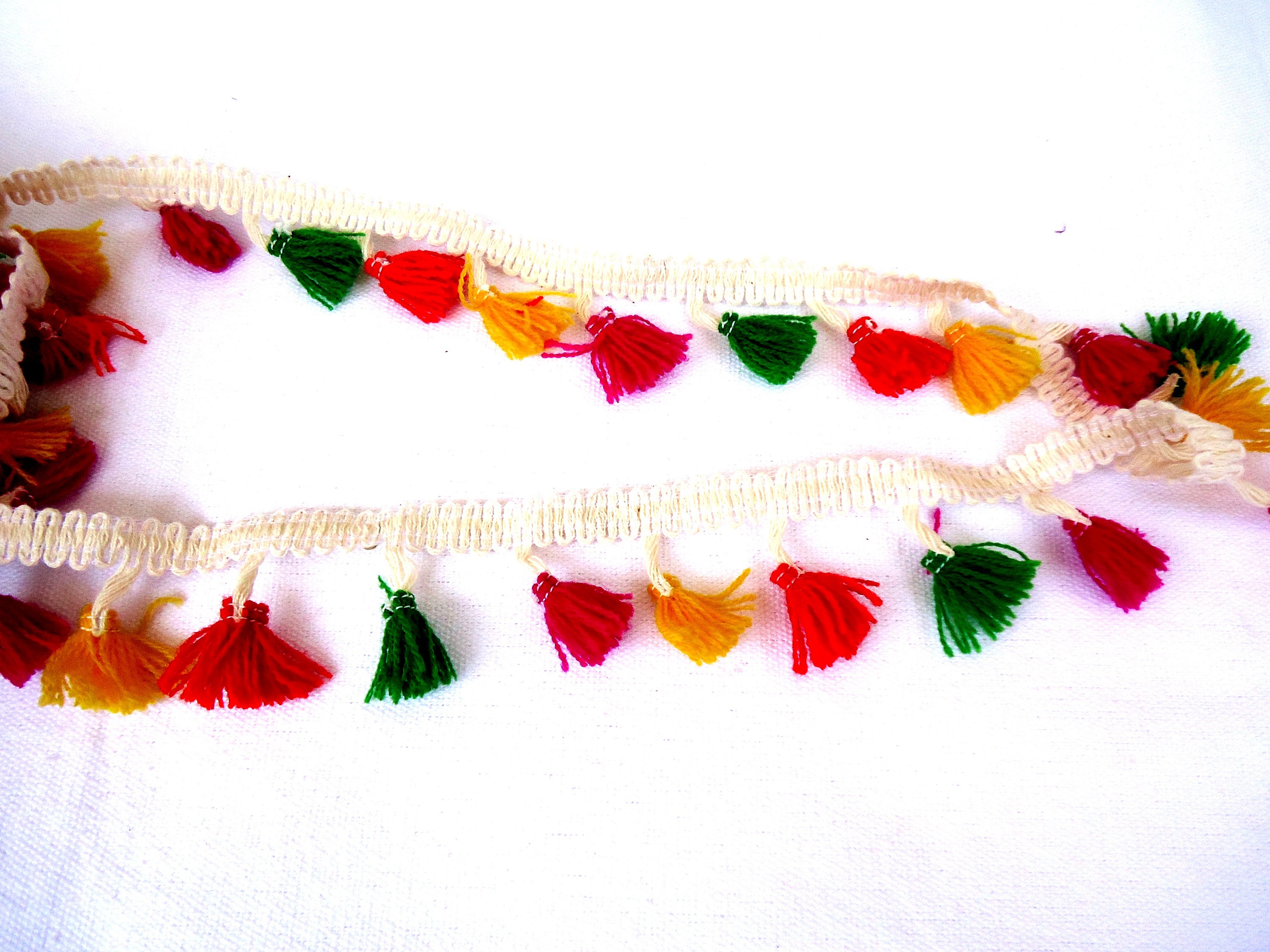 Multicolor tassel in white lace 7 yards tassel trim tassel
