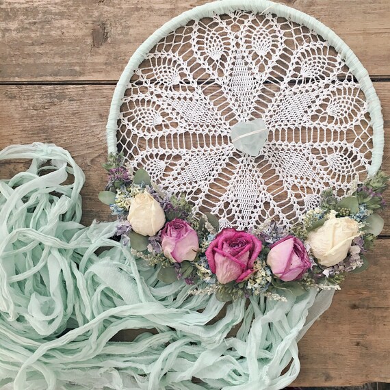 Dried Flowers Dreamcatcher Boho Dream Catcher by MeadowandMoss