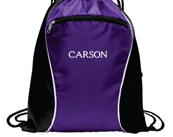 Personalized Cinch Bag, Monogrammed Book Bag, Embroidered Drawstring Bag, Custom Team Bag, Personalized Sports Bag, Gift for Him. BG613