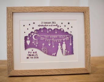 Rob Ryan inspired paper cut, personalised paper cut, song lyrics, first dance lyrics, wedding gift, anniversary gift, song lyrics print
