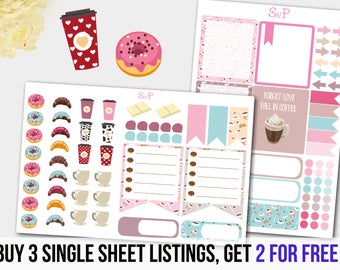 Coffee Stickers, Donut stickers, Checklist, Life Planner, Decoration Sticker Set, Kawaii Stickers, Planner Stickers, Stickers