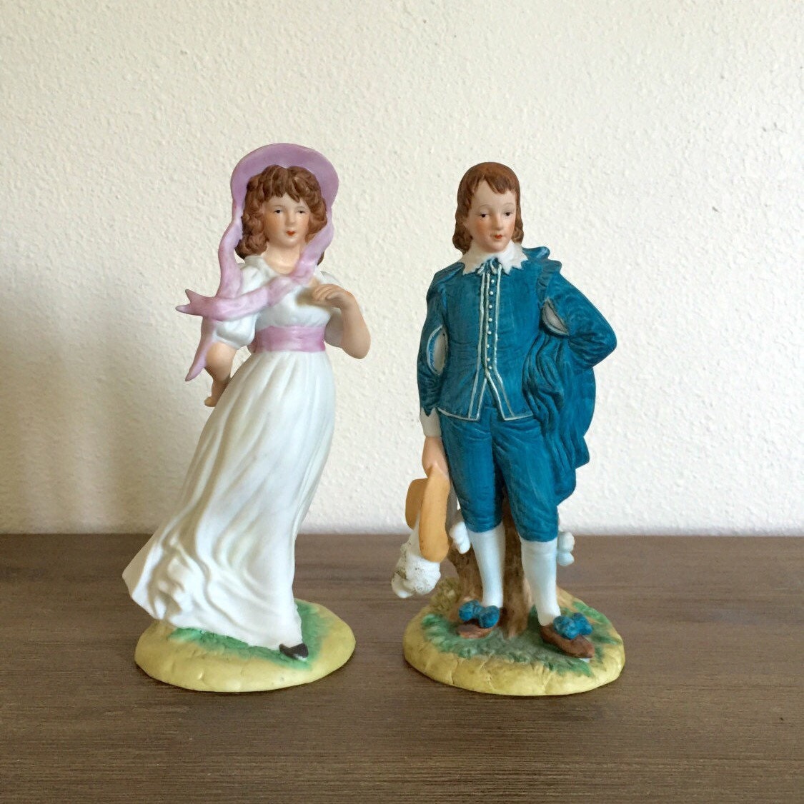 Vintage Lefton China Figurines Blue Boy & Pinkie Hand Painted