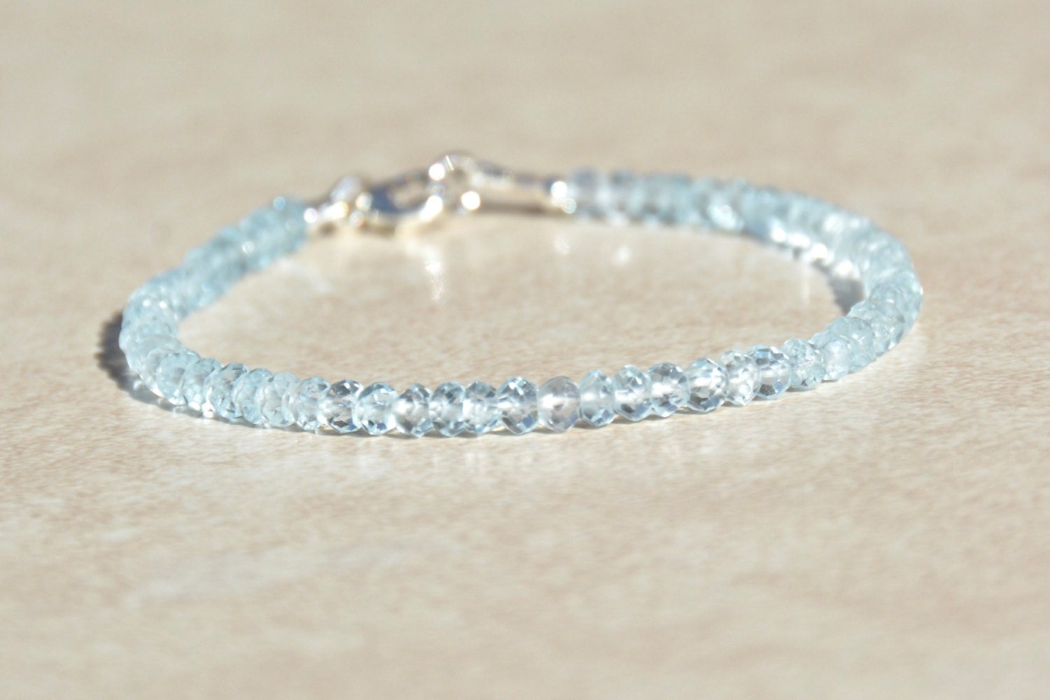 Blue Topaz Bracelet December Birthstone Beaded Gemstone