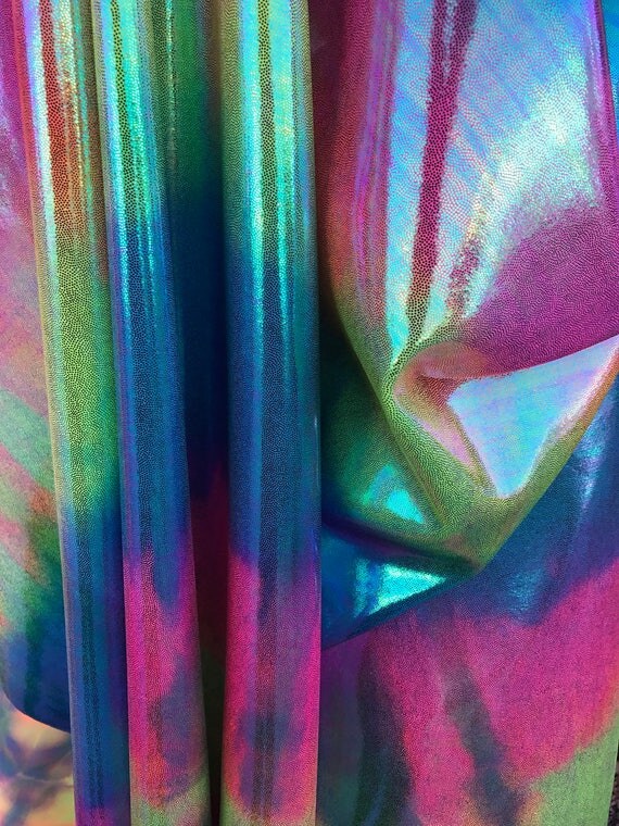 4 Way Stretch foggy foil tye dye Rainbow Nylon Spandex Fabric sold by