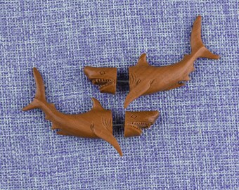 Fake Gauge Earrings, "Shark" Saba Wood, Naturally Organic, Hand Carved, Tribal