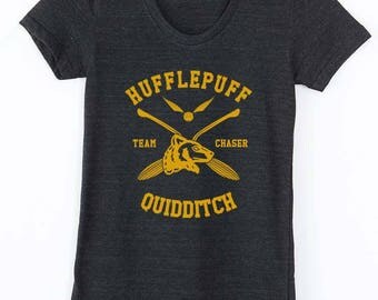 CHASER - Tri-blend tee Hufflepuff Quidditch team Chaser YELLOW print on Tri-blend T-shirt Women tee American Apparel TR301