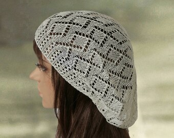 Knit cotton beret, Knitted slouchy hat, Slouchy beret cap, Spring summer hat, Slouchy beanie hat, Boho knit beret, Knit womens beret