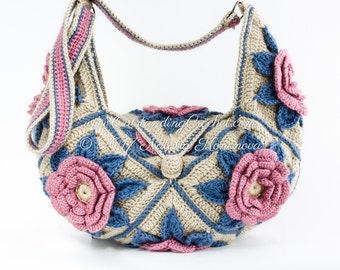 Crochet Bag Pattern - Shoulder Crossbody Flower Bag - Hippie Boho Chic Festival Style Bag - Instant PDF download