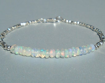 Opal bracelet, Ethiopian Opal Bracelet, Dainty Beaded Bracelet, October Birthstone, Karen Hill Silver, Skinny Beaded Bracelet