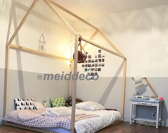 54" x 75" Full size kids nursery bed wooden house. Children bed house .Play wood house.Play wooden house bed.Kids teepee ,infant tipi bed.