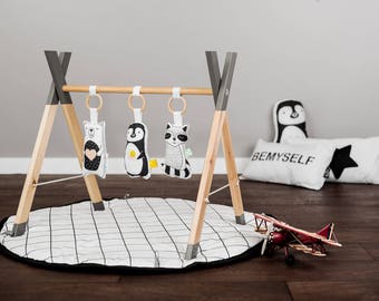 Modern Wooden Baby Gym soft Gym animals Toys / Play Gym / Activity Gym / Wood baby mobile / Wood babay GYM