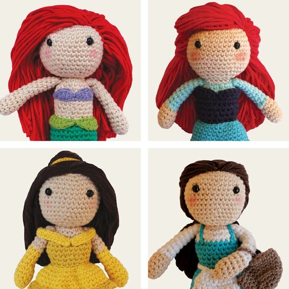 Disney Princess: Ariel, Ariel Girl, Belle & Peasant Belle. Amigurumi Pattern PDF.