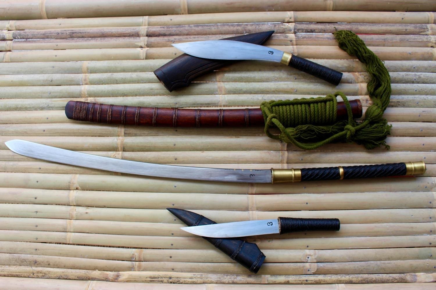 Traditional Thai Blades Set of 3 Hand Knives & Thai