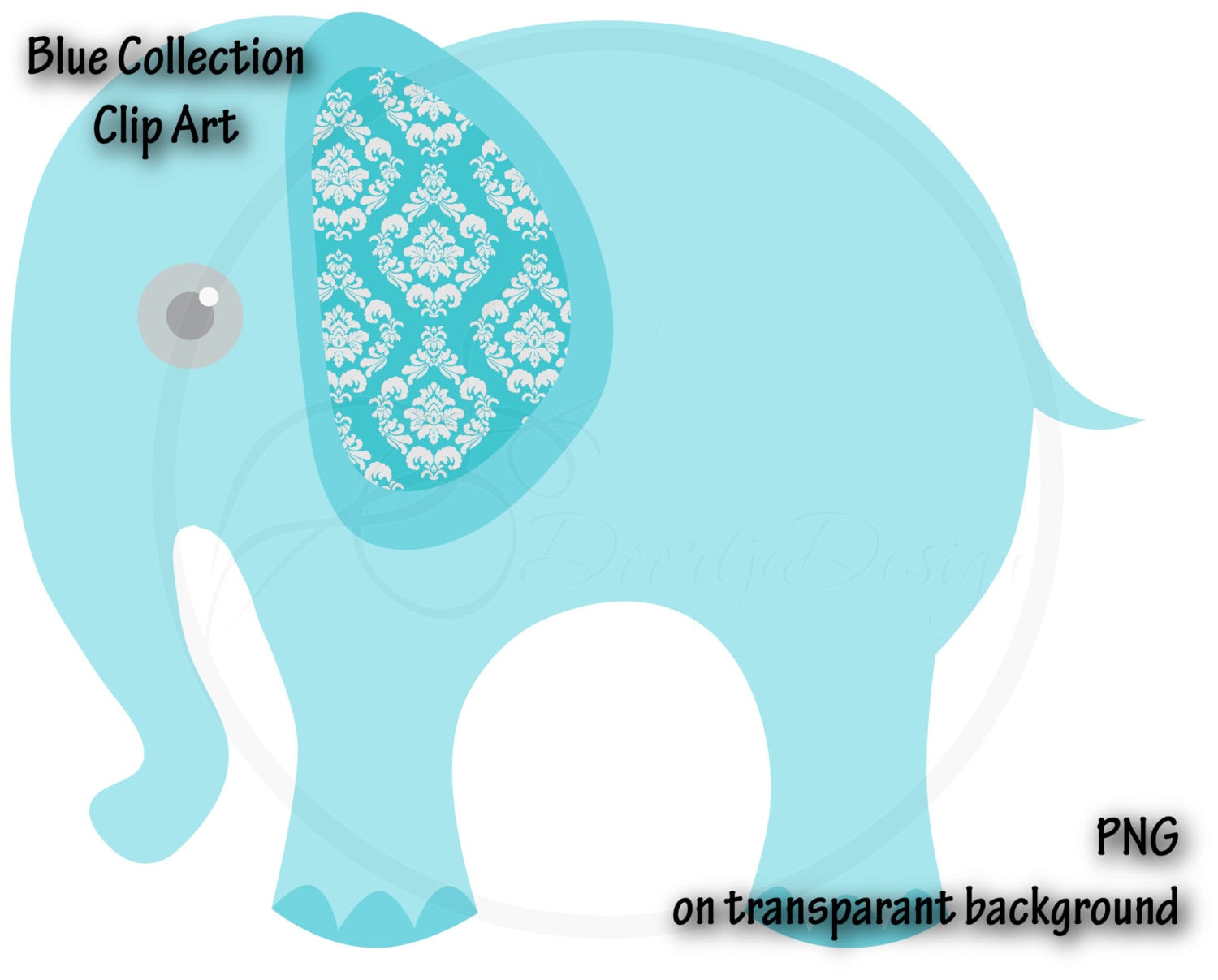 Digital Elephant Blue Clipart, Blue Elephant, Baby Shower ...