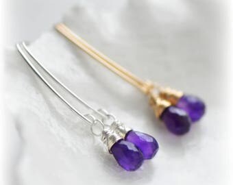Amethyst Earrings, Purple Amethyst Earrings, Gift, Silver or Gold Earrings, Gift For Her, Gemstone Earrings, Handmade Earrings by Blissaria