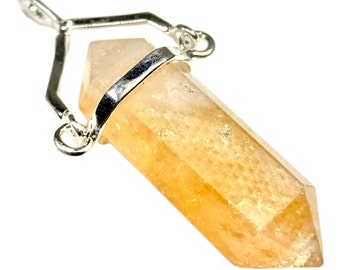 Double Terminated CITRINE Pendant SILVER Brazilian Crystal Point w/ 18" Silver Fill Chain Semi-Precious Gem Free USA Shipping!