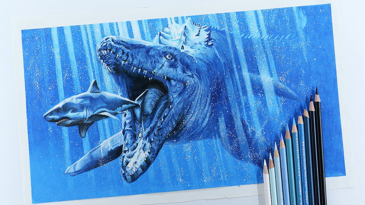 Mosasaurus Drawing Jurassic World Movie Fan Art PRINT