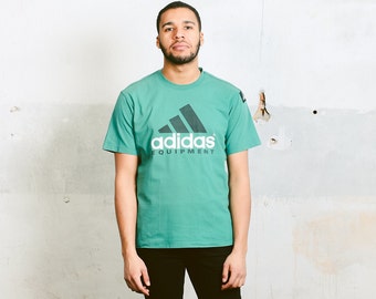 Adidas Logo T-Shirt. Vintage Adidas Equipment Mens Green T-shirt 90s Sports Top Retro 90s Tee Shirt Sportswear Streetwear . size Medium