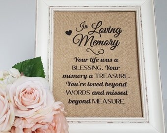 In Loving Memory Wedding Sign - Wedding Remembrance - Memory Table Sign - In Memory Of Wedding Sign - Memorial Table Wedding - Burlap Print