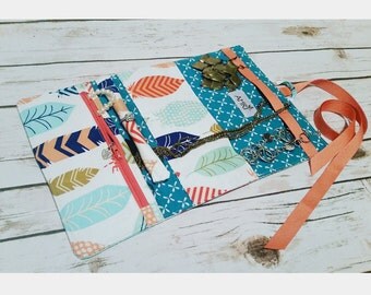 Feathers-Personalized Jewelry Travel Case, Jewelry Travel Roll, Jewelry Organizer, Jewelry Bag; Great for Weddings, Bridal Party...