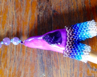 Kuripe pipe for Rapé medicine, shamanic snuff SELF applicator, with Natural Crystals