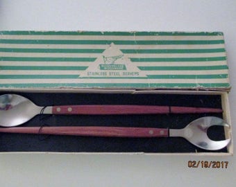 Woodpecker Woodware Stainless Steel Servers, Salad Servers, Woodpecker Woodware Salad Servers, Midcentury Modern Serverware