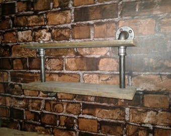 Customizable double pipe shelf- industrial reclaimed and repurposed shelving - rustic industrial