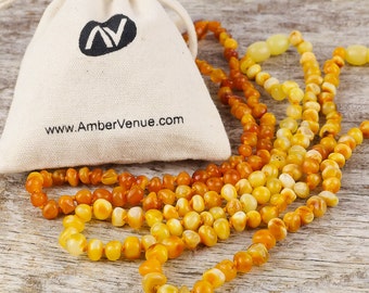 Baltic Amber Teething Necklace For Babies (unisex) | Semi-round Amber Bead's | Natural Baltic Amber | Pain Releaf Properties | Butterscotch