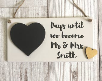 Wedding Countdown Plaque ~ Engagement Gift ~ Chalkboard Wedding Countdown ~ Wedding Countdown Sign ~ Bridal Shower ~ Wall Art & Home Decor