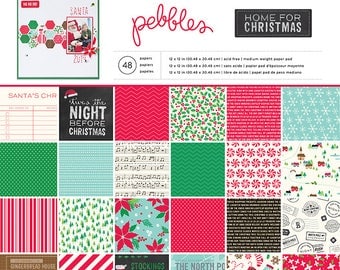 Pebbles Home For Christmas Paper Collection 12 x 12 - Home For Christmas Paper - 12x12 - Card Stock Paper - Christmas Paper Collection