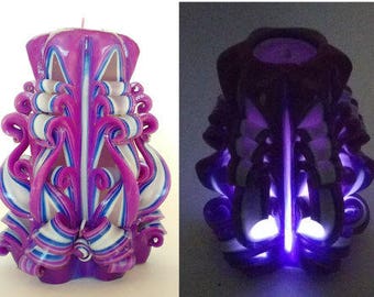 Carved candle Carved candle with led Decorative candle Candles Unique candle Artistic candle Purple- with candle Gift idea housewarming