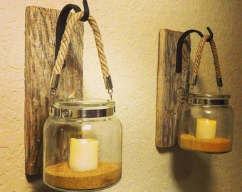 Lantern (2), Rustic Home Decor, Coastal Decor, Entryway Decor, Candle Holder, Nautical Decor, Bathroom Wall Decor, Outdoor Wall Decor