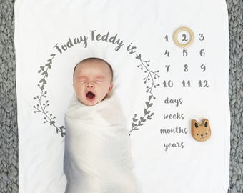 New Baby Blanket - Baby Age Blanket - New Baby Gift - Botanical Print Baby Blanket