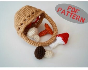 Crochet pattern Crochet Basket with mushrooms pattern PDF only Play food amigurumi pattern PDF Pattern Toy Gift tutorial Toy Food