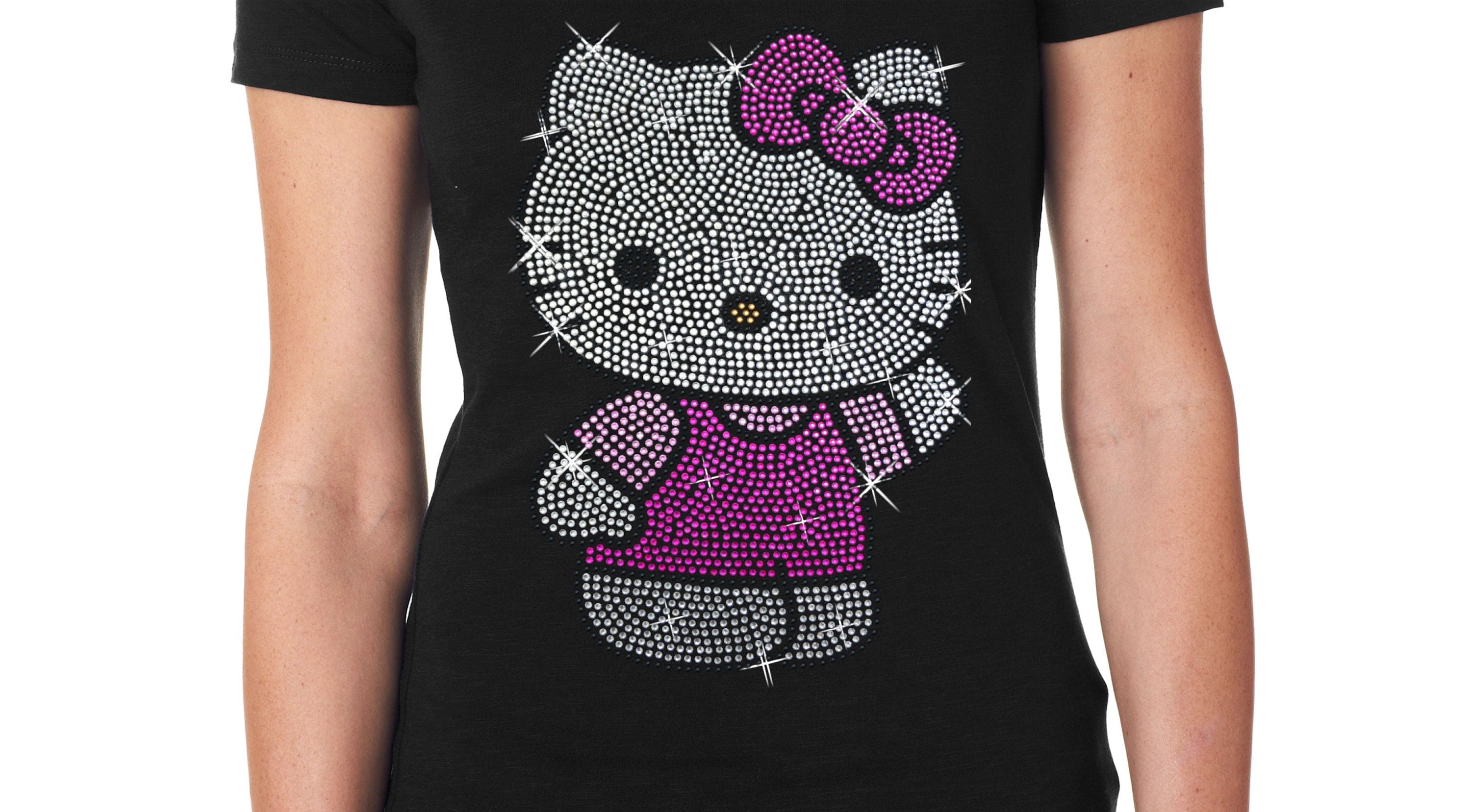 New Hello Kitty T Shirt Women Girls Shiny Sparkly Rhinestone