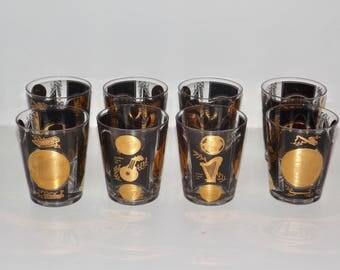 Music drinking glasses,big band drinkware,on the rocks,black gold,tumblers,set of 8,barware,8oz glasses,rocks glassware,musician gift