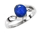 Sterling Silver Thin Curled Setting Ring with Pet Cremains Encased in Handcrafted Lampwork Glass Orb / Pet Cremation Jewelry / Pet Gift