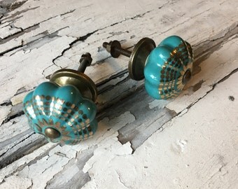 Decorative Turquoise Ceramic Knobs, Drawer Pulls, Furniture Cabinets Knob Item #451692470